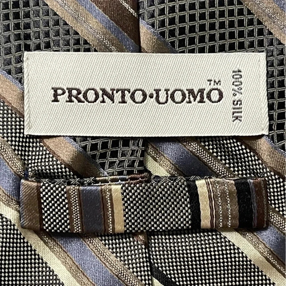 Pronto Uomo 100% Silk Multi Color Diagonal Line Men's Tie - Picture 4 of 5